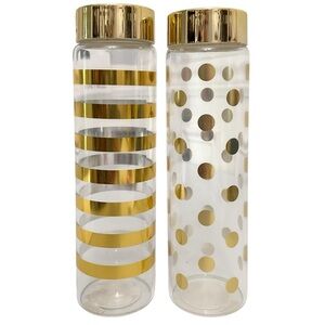 Walgreens x2 Bottles 24oz Glass Gold Stripes Dots